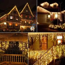 Outdoor Icicle Lights 9.6FT 306 LED Christmas Lights 54 Drops Dimmable remote