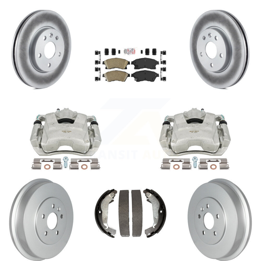 High-Performance Front & Rear Brake Caliper Coated Rotors Drum Ceramic Pads Kit – 8-Piece Set for Chevrolet Models
