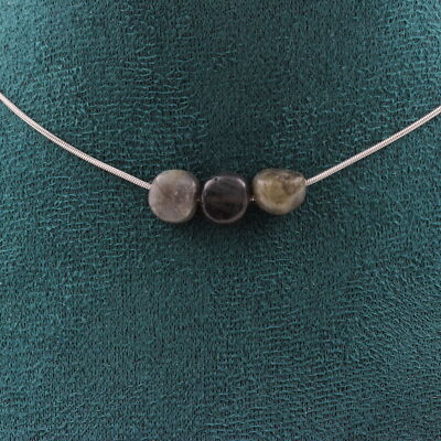 Collier Perles Labradorite Finlande - Chaîne Acier Inoxydable - Neuf Avec étiquettes
