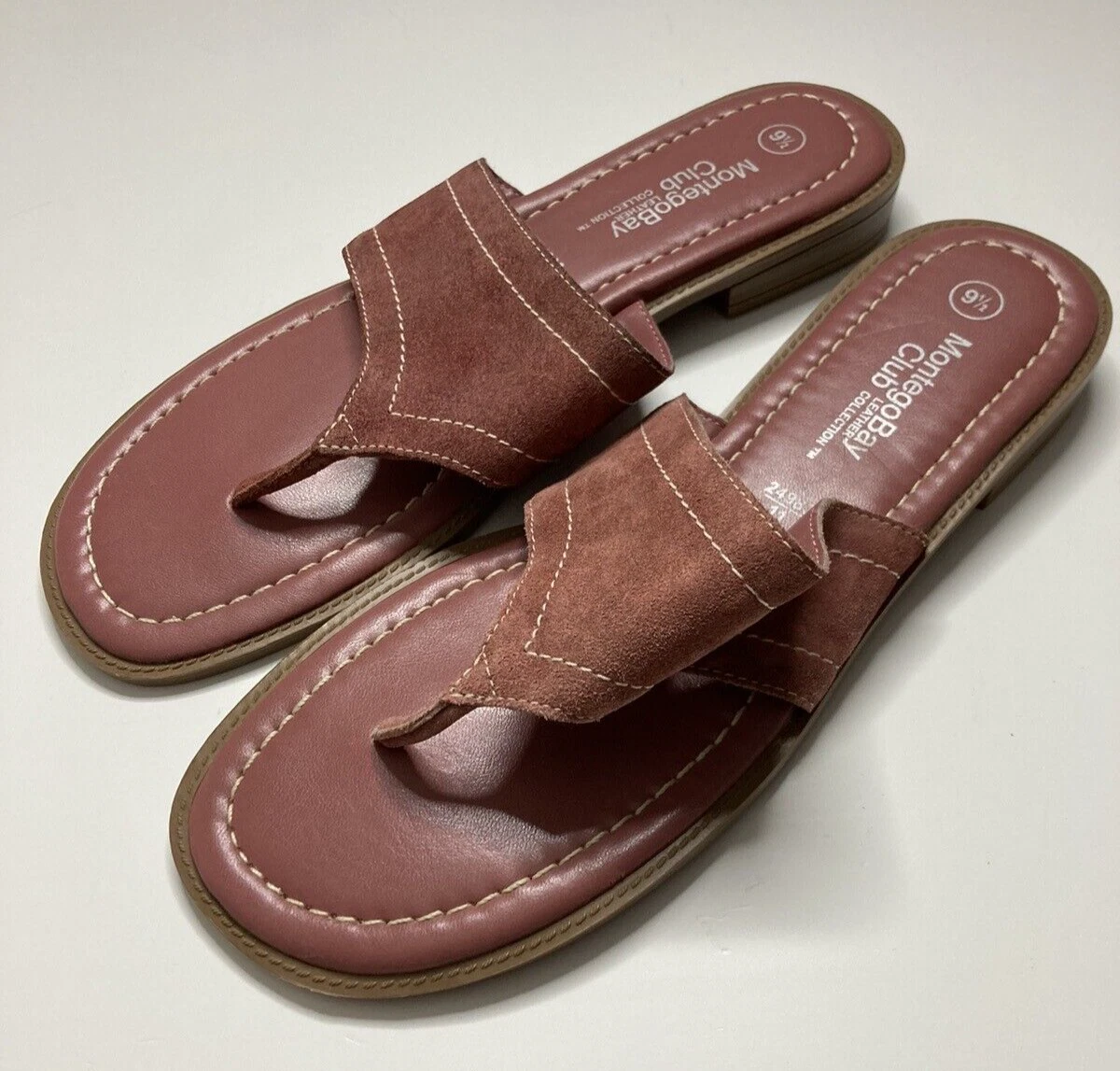 Montego Bay Club Leather Collection Womens Flat Sandals Mauve