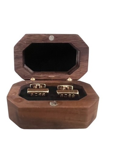 Boss Cufflinks Gold Cuff Links Wooden Gift Case for Business Bosses Husband Men