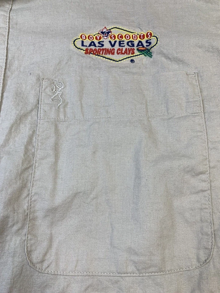 Browning Button Up Tan Shirt Mens Size XL  Boy Scouts Las Vegas Sporting Clays - Image 2 of 4