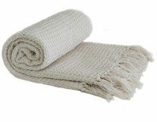 100% COTTON THROW BLANKET FOR SOFA CHAIR BED RUNNER HONEYCOMB WAFFLE SOFT LARGE