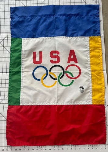 Vintage USA OLYMPIC Flag PENNANT BANNER 23"X36" Made In USA 2-SIDED Garden Flag - Picture 2 of 7