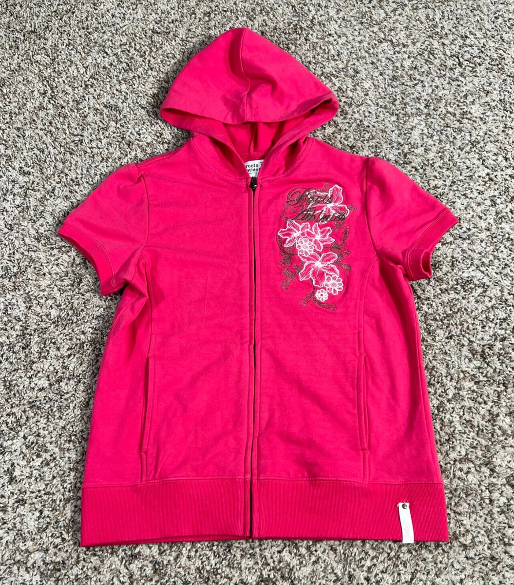 Roots73 Canada Hoodie Youth Girls 2XL Red Full Zip Fleece 1 4 Sleeve New