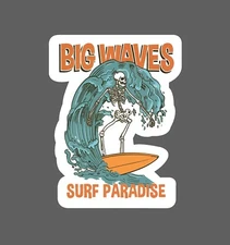 Big Waves Sticker Skeleton Surf Waterproof Ocean Beach Tropical Gift NEW