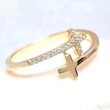 1Ct Real Moissanite Women's Engagement Cross Ring 14k Yellow Gold Plated Silver