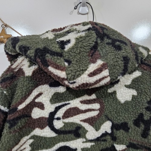 Cali 1850 Camo Teddy Coat XLarge Bomber Fleece Hooded Jacket Grunge Gorpcore - Picture 6 of 12