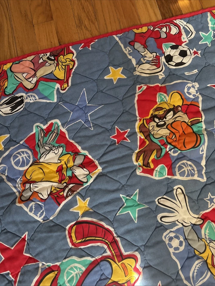 Manta de bebé acolchada vintage 1997 Looney Tunes Bugs Bunny And Tasmania Devil Foto 3 de 4