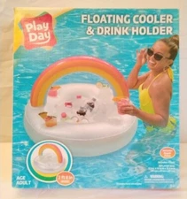 NEW Play Day Inflatable Rainbow Floating Cooler & Drink Holder 2' 8" W (32")