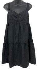 Calvin Klein Women Dress Size 4 Black Circle Patterned Shift Tiered Sweetheart