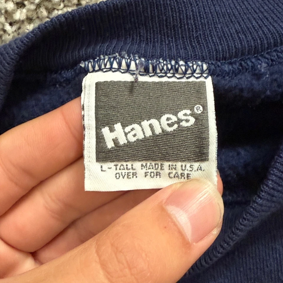 VTG 80s Hanes Blank Navy Sweatshirt Crew Neck Black Box Tag Mens L Tall 21x25 - Image 2 of 3