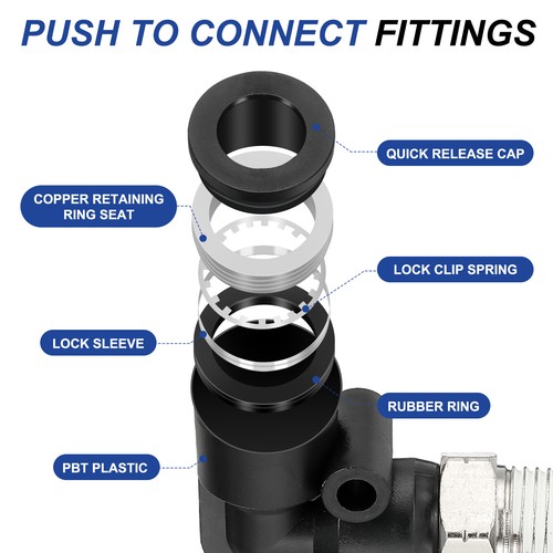 Tubo de 2 piezas de codo de 1/4 pulgadas OD x 1/2 pulgadas NPT empujar para conectar accesorios negro - Imagen 3 de 7