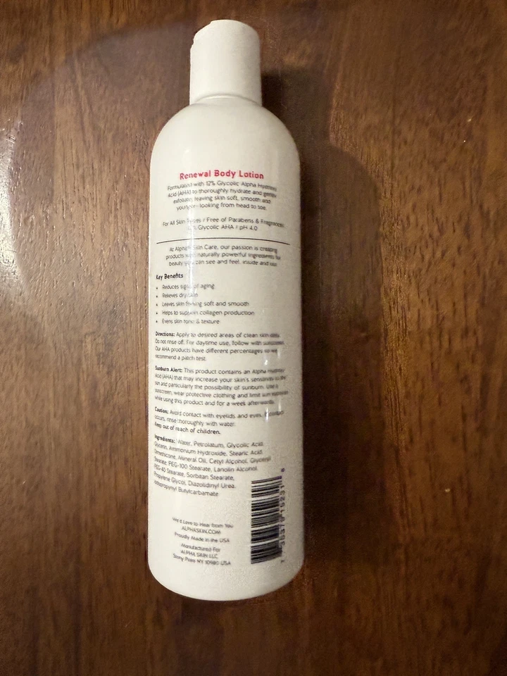 NEW Alpha Skin Care Renewal Body Lotion 12% Glycolic Acid Full Size Cream 12oz - Image 3 of 3
