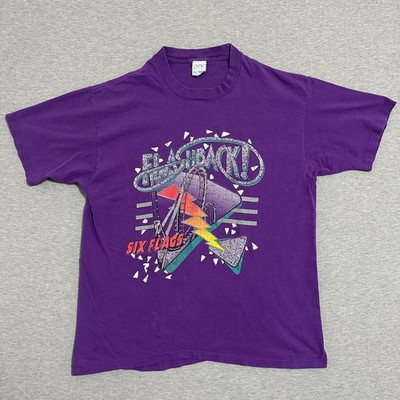 Vintage Six Flags Flashback Roller Coaster Shirt Purple Single Stitch Mens XL
