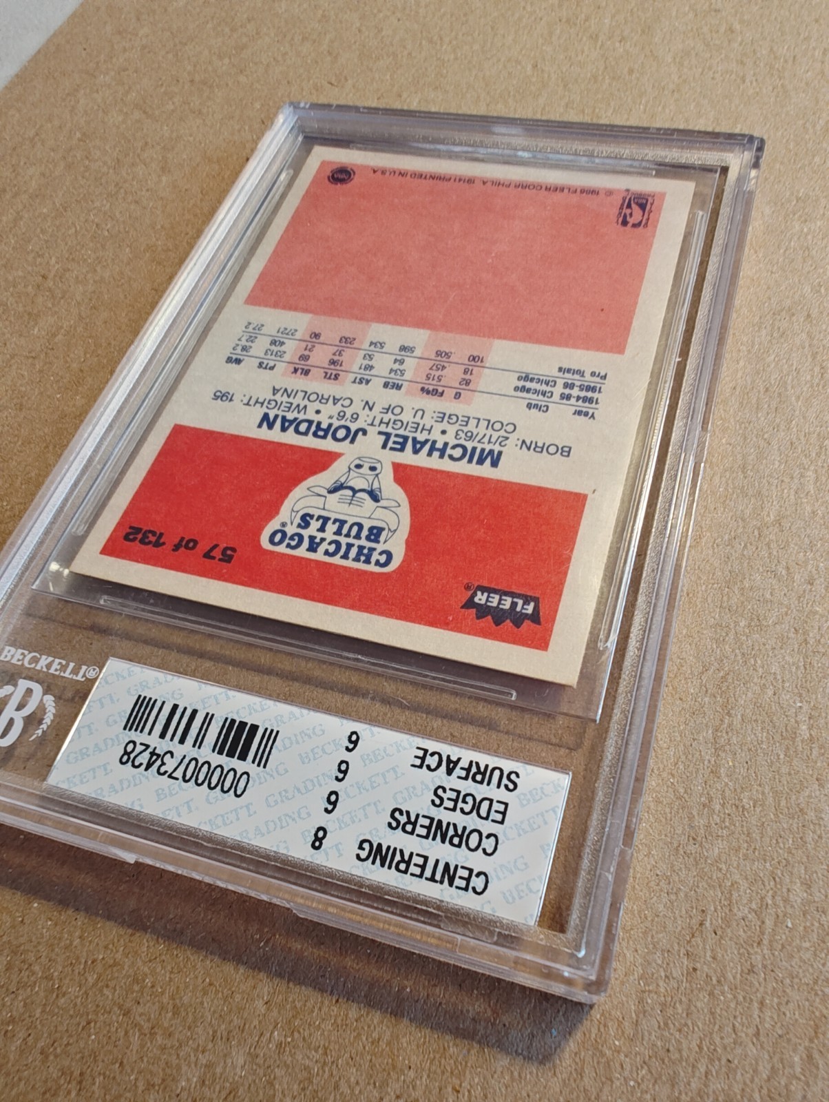 1986 Fleer Michael Jordan Rookie #57 Beckett 6 view 6