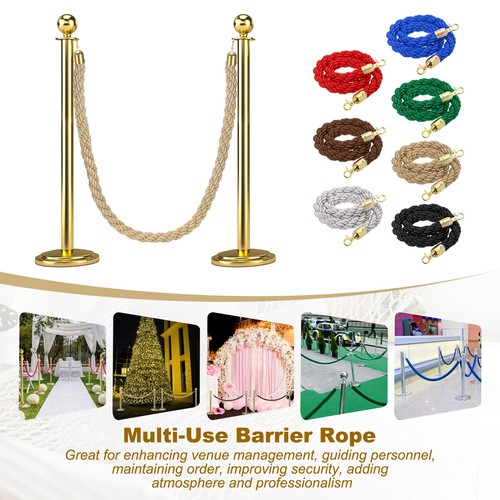 2 Pcs 6.6 Ft/2 m Twisted Stanchion Rope Barrier Rope with Hooks Champagne Golden - Picture 7 of 7