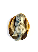 Aynsley Mastercraft Belcari 1981 Sleeping Kitten In Walnut Shell Cat Figurine.