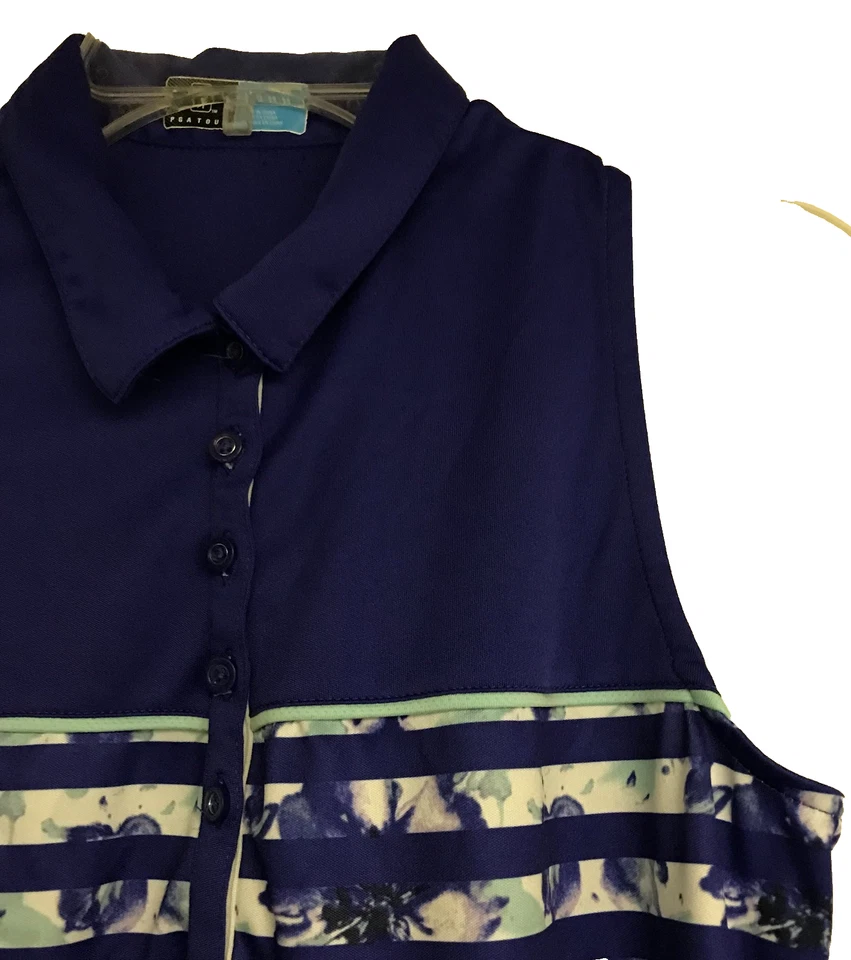 PGA Tour Women's Golf Tank Medium Blue Floral Stripe Sleeveless Pullover Polo - Image 3 of 4