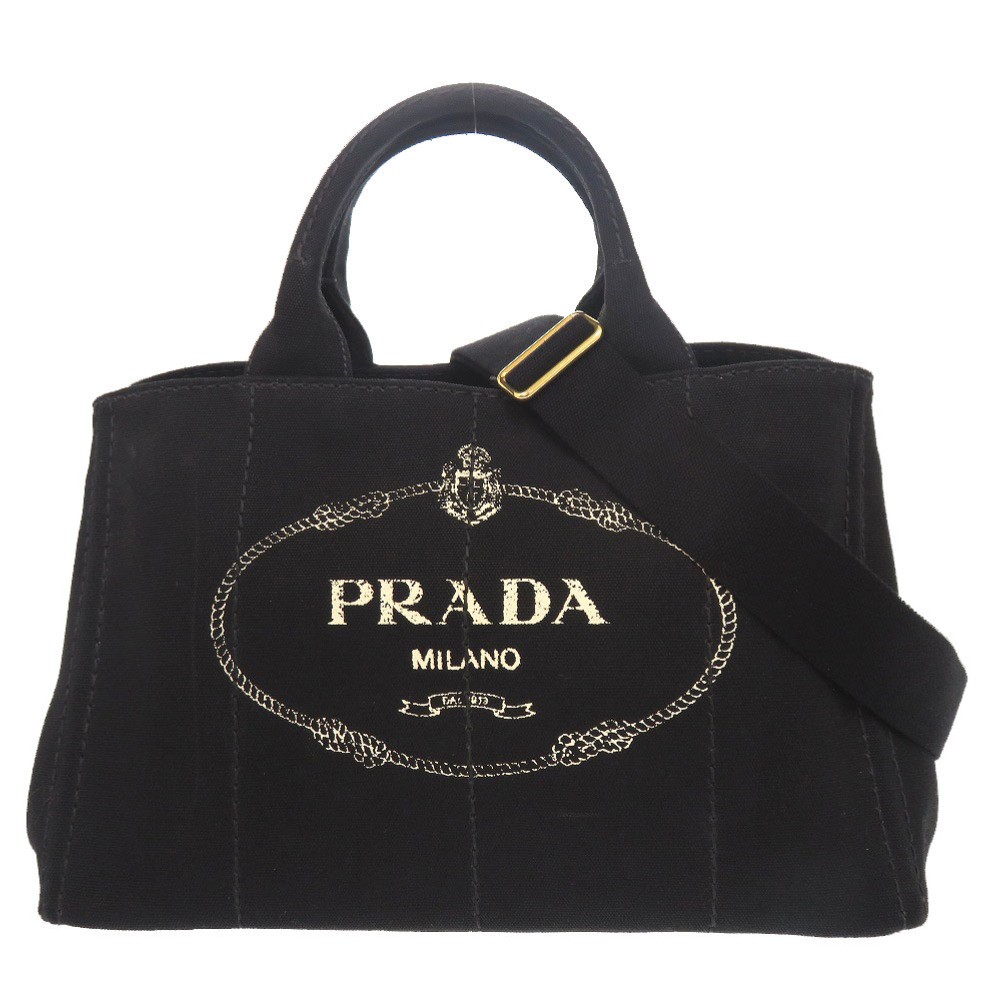 Excellent Condition Prada Canapa Canvas Black 2WAY Tote Bag Shoulder Bag Handbag