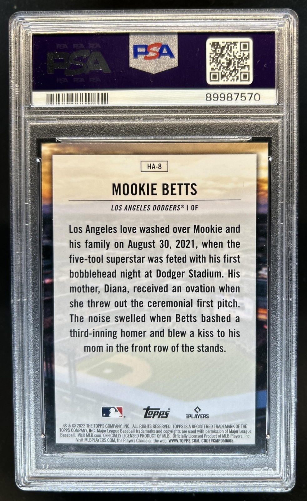 2022 Topps Mookie Betts Home Field Advantage #HA-8 Dodgers PSA 9 view 2