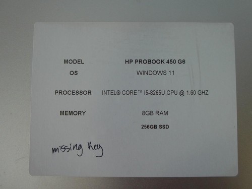 HP ProBook 450 G6 15.6" Core i5-8265U 1.60GHz 8GB 256GB SSD W11 Laptop (H470) - Picture 7 of 7