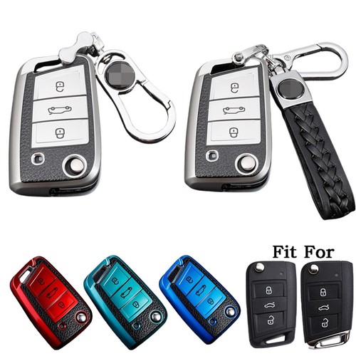 TPU Leather Smart Remote Car Flip Key Fob Case Cover For VW Golf MK7 Skoda SEAT