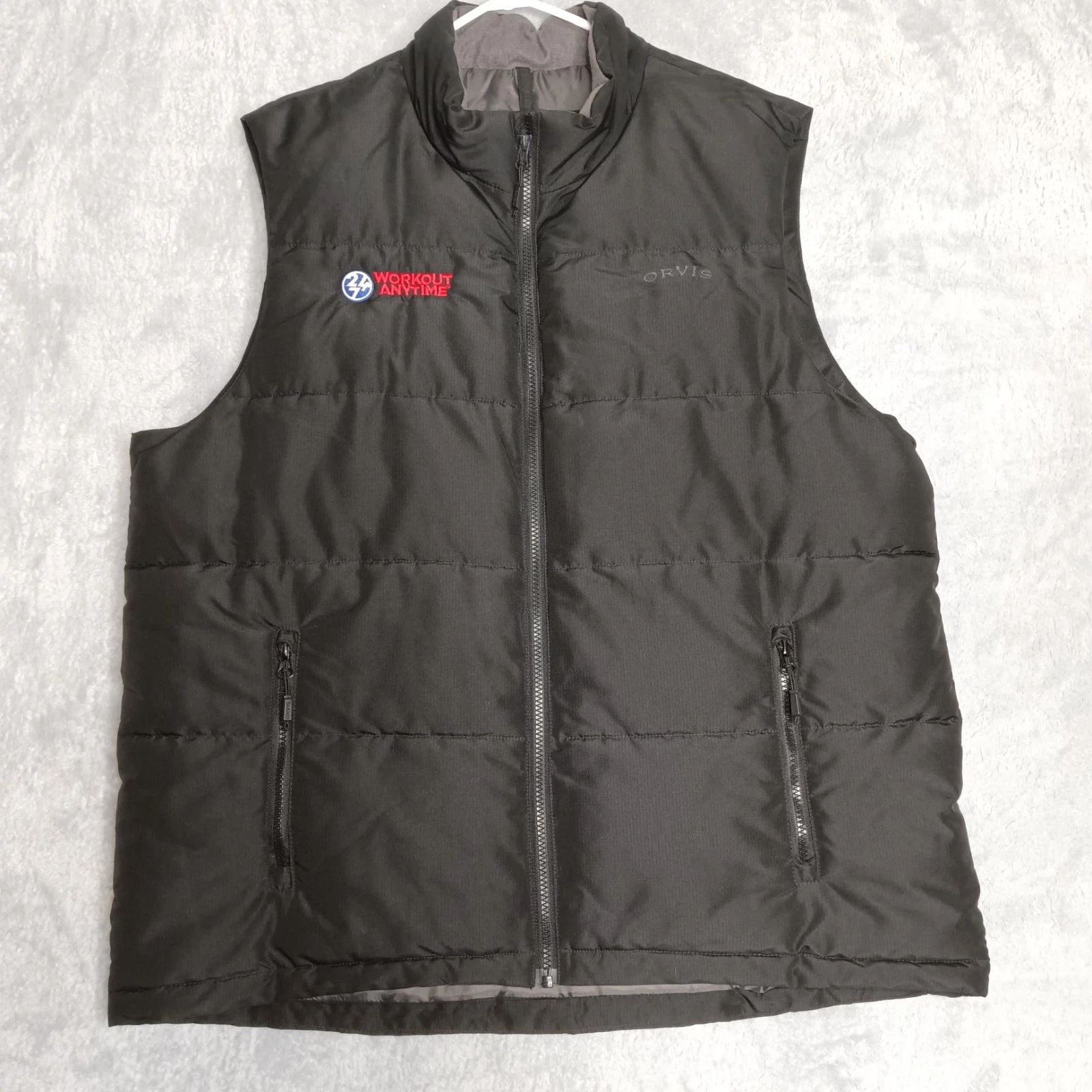 Orvis RipStop Puffer Vest Jacket Mens Large Black Quilted Insulated Lightweight
