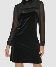 Tommy Hilfiger Women's Black Mixed-Media Sheer Long-Sleeve Mini Dress Size 6