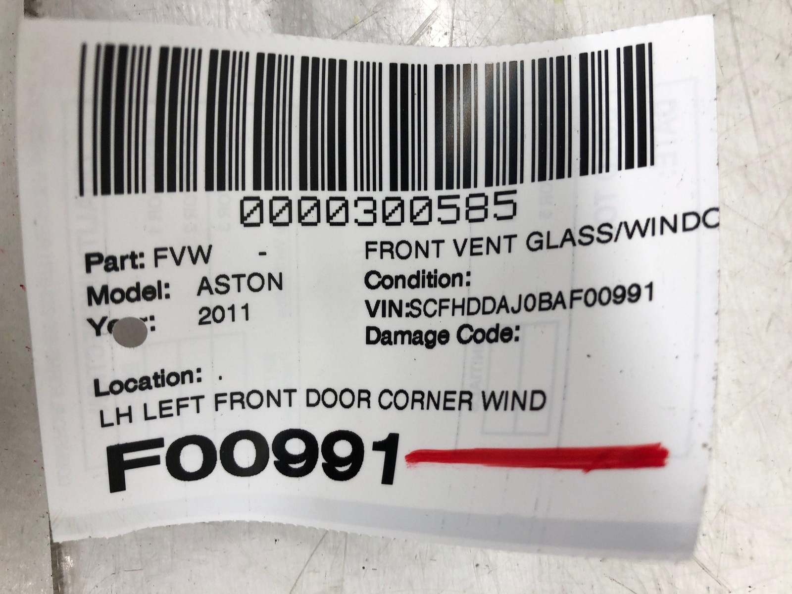 Aston Martin Rapide 2010-2020 Front Left Door glass