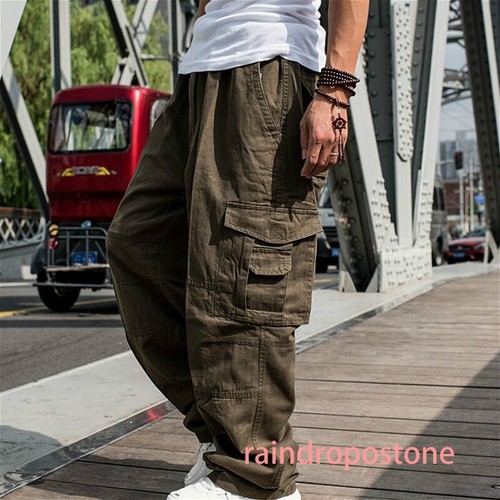 Herren Baggy Hose lose Hose Hip Hop Tasche Tanz Freizeit große Größen Mode Cargo - Bild 11 von 18