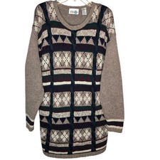 Vintage Paul Harris PHD L Sweater Dress Oversized Geometric Fair Isle Ramie Wool