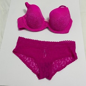 Victoria's Secret Lace Bra and Panty Set Pink  Padded Underwire Cheeky Lingerie