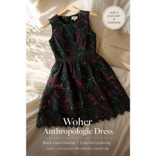 Anthropologie Woher Lace Dress Size 4 Black Midi Fit Flare Cocktail Pockets