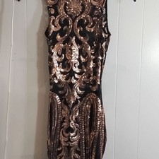 Fashion Nova Black and Gold Sequin Bodycon Mini Dress