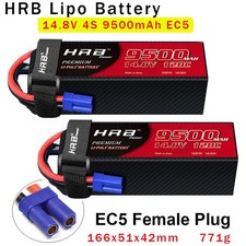 2pcs HRB 9500mAh 14.8V 4S LiPo Battery EC5 120C for Arrma 8s Kraton Outcast Car