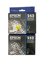 Lot of 2 Epson 252 Black Ink Cartridges   Genuine OEM Sealed NOT EXPIRED