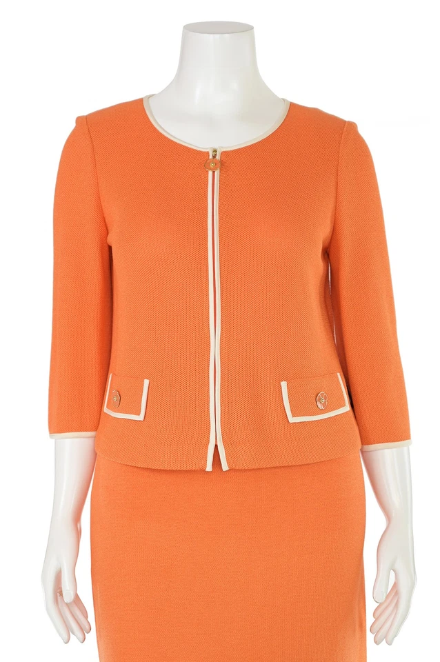 St. John вязаные 2Pc юбка костюм sz 10/8 оранжевый/белый куртка и юбка комплект наряд - Изображение 4 из 4