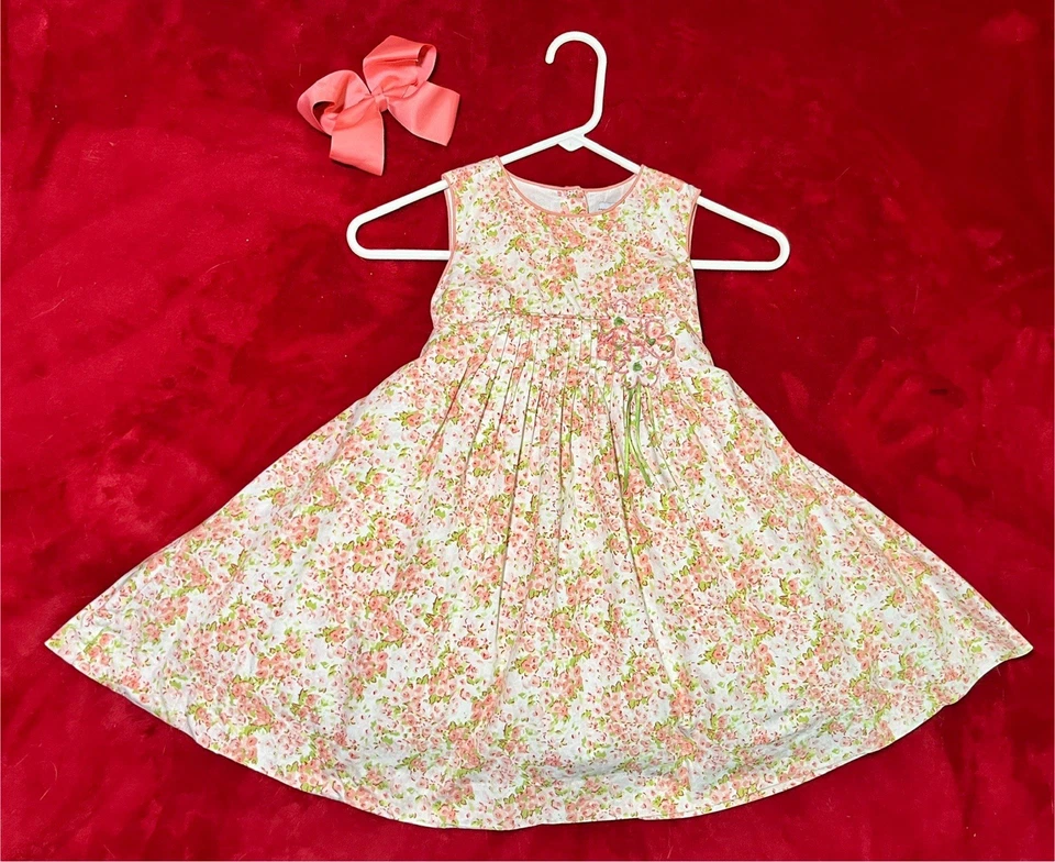 Lote de Vestido Polly & Friends Lazo Conjunto Melocotón Floral Algodón Fiesta Iglesia Niña Talla 5 Foto 2 de 4