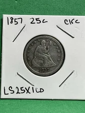 1857 25 C Liberty Seated Quarter Raw Circ Coin Cleaned