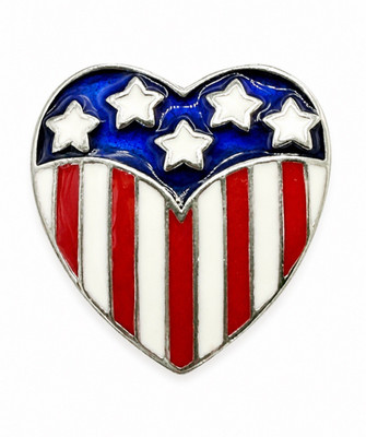 Ross Simons 925 Sterling Silver Enamel American Flag Heart Pin Brooch