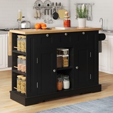 Kitchen Island Storage Trolley Cart with Drop Leaf, Drawers & Spice Racks, Black