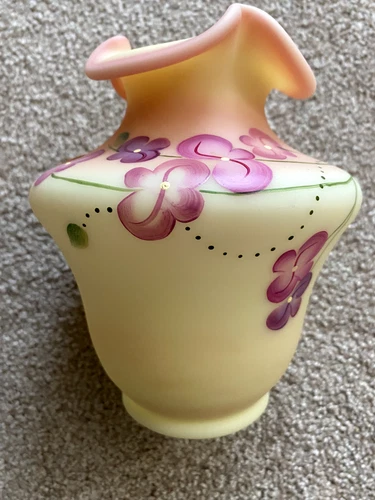 Fenton Burmese Vase C10374 Vintage Hand-Painted Signed S. Waters, G. W. Fenton