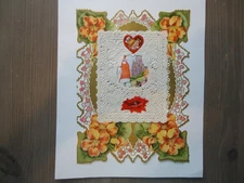 Antique/vintage Die Cut Multi layered Paper Lace Fold Open valentines card 1930'
