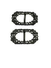 Vintage Ornate Metal Shoe Buckle Pair Filigree Silver Tone Victorian Style