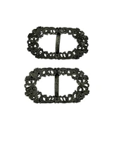 Vintage Ornate Metal Shoe Buckle Pair Filigree Silver Tone Victorian Style