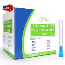 100 Pack 23 Ga 1.5 inch Disposable Needles with Caps for 23G