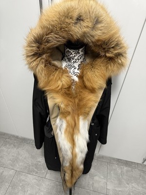 Damen Winter Parka Mantel mit Echtem XXL Fuchspelz Größe M