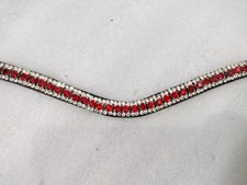 Fashionable Three Row Red Crystal Stone Leather Bridle Brow Band For Horse.