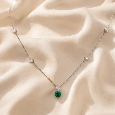Spectrum 2.30 Ct Diamant Smaragd Herz Anhänger Kette 18k Weißgold 16 Zoll - Bild 1 von 4